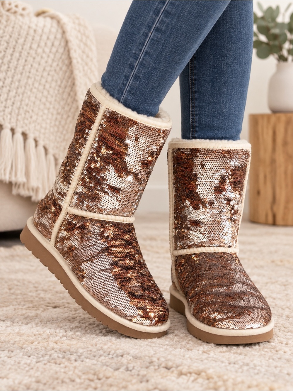 UGG Sequin Classic Boots – Bronze – Women’s Size 5/EU 36